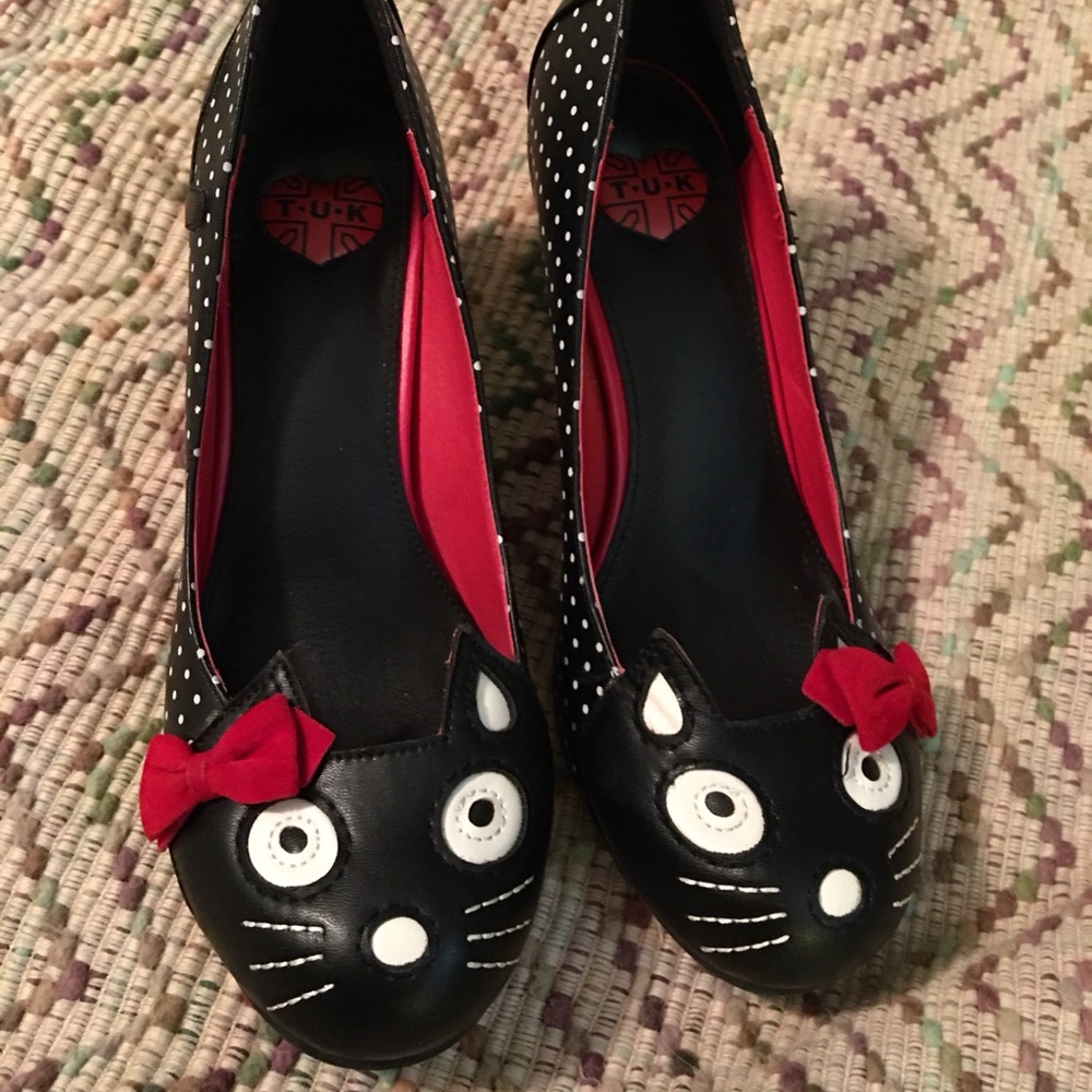 TUK Kitty Cat Polka Dot Pumps Heels